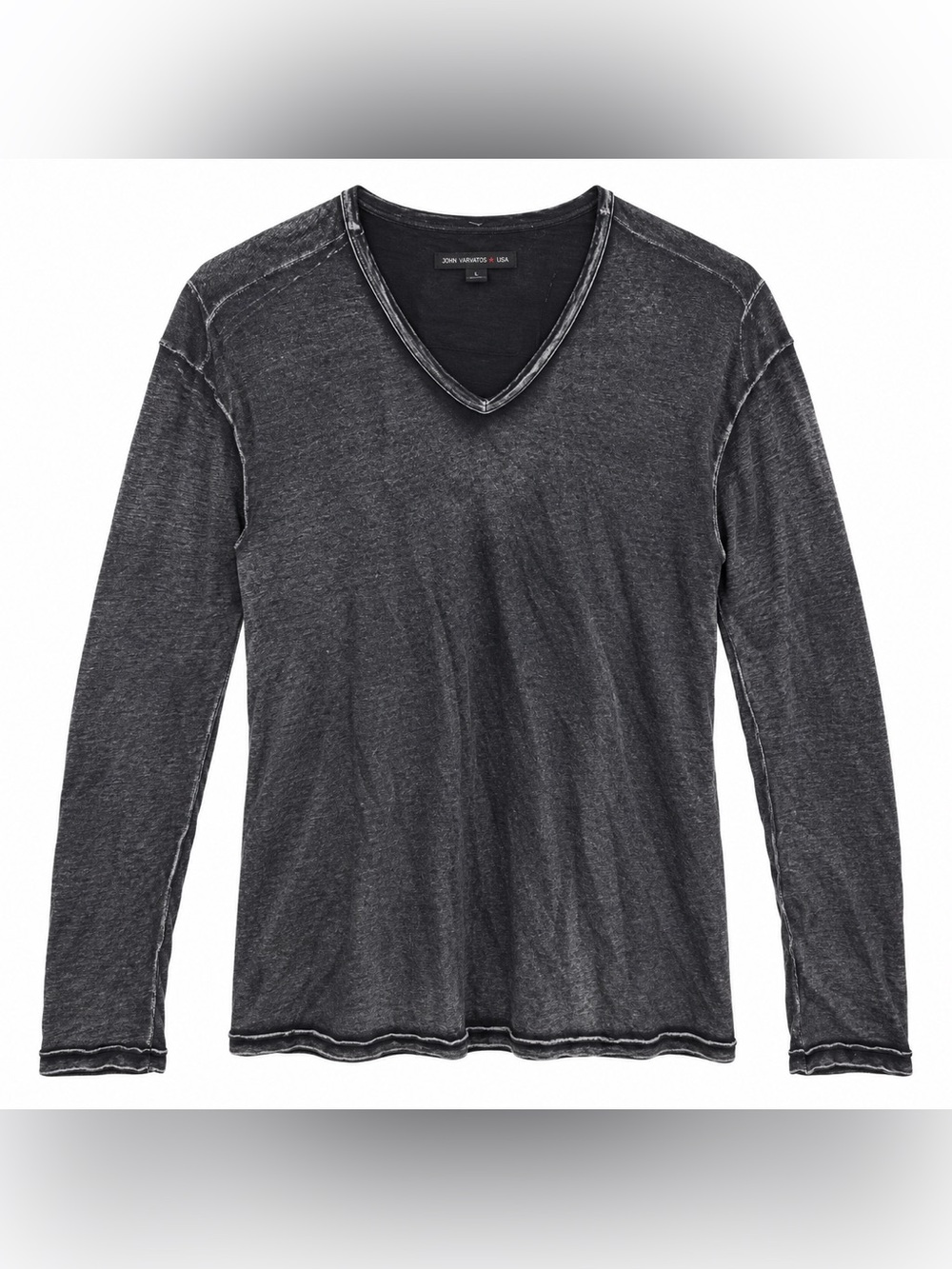 John Varvatos USA Men’s Large Black Gray Distressed V-Neck Long Sleeve Sleeve